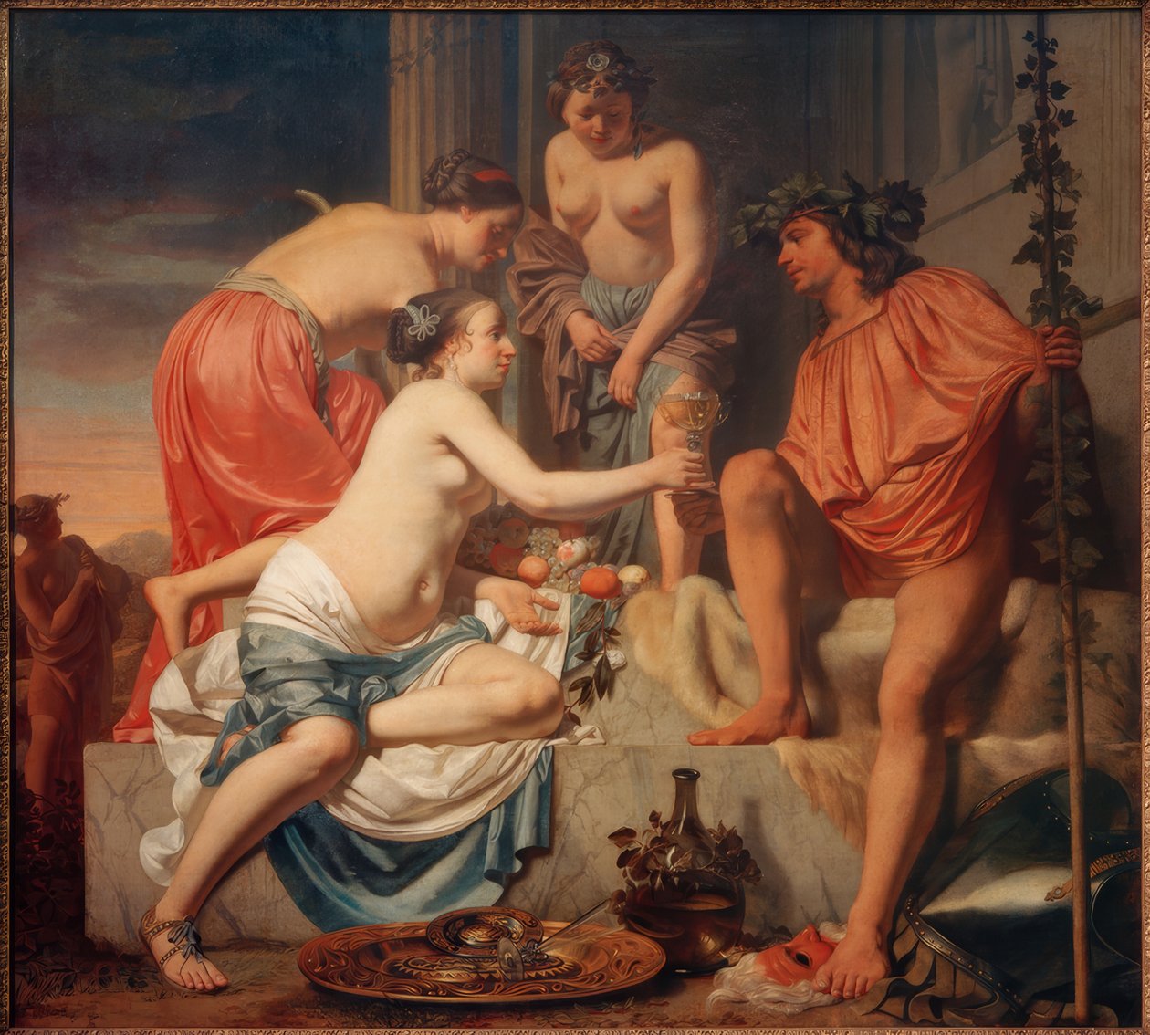 Valtaistuimella olevat Bacchus-nymfit tarjoilevat Bacchus-viiniä ja pe. tekijältä Cesar Boetius van Everdingen