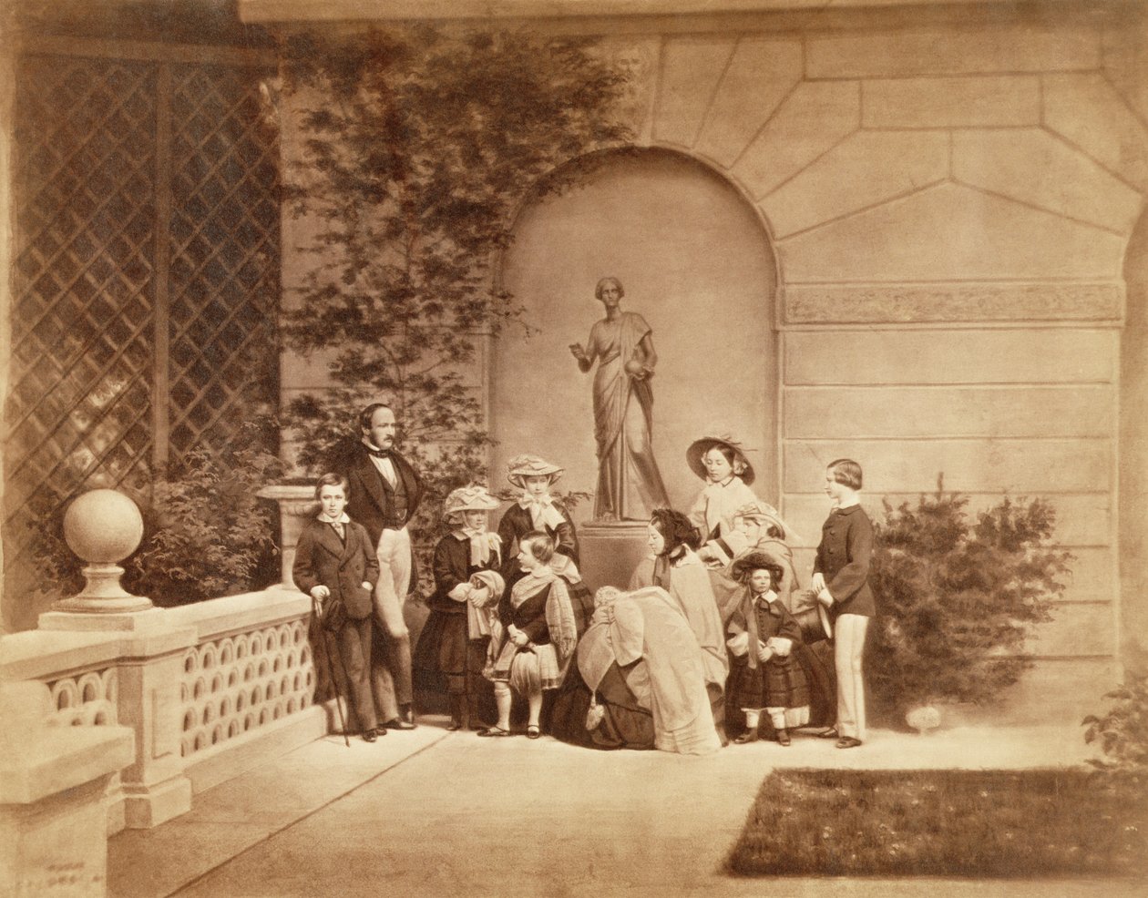 Muotokuva kuninkaallisesta perheestä Osborne Housessa, 1857 (seepia valokuva) (katso 195000) tekijältä Caldesi and Montecchi