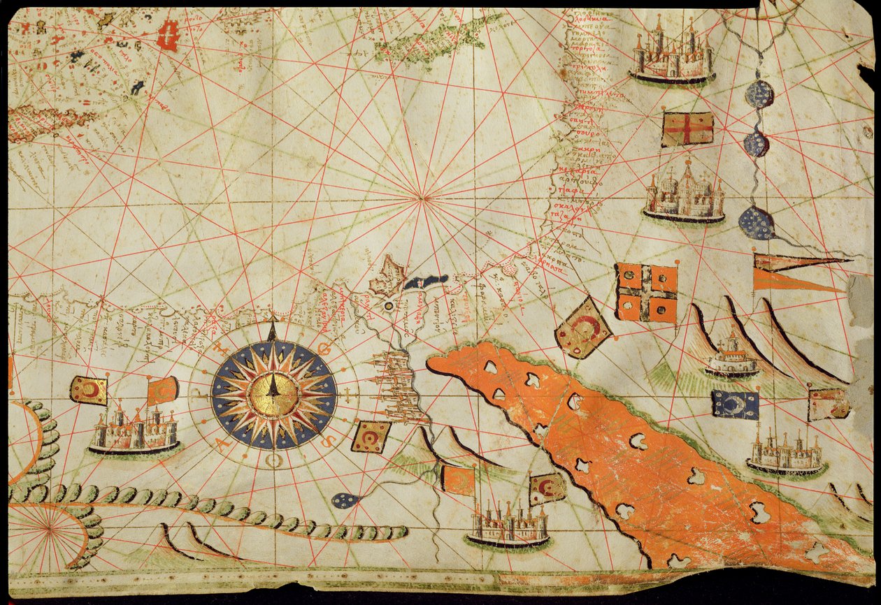 Egypti ja Punainen meri, Välimeren ja Lähi-idän merenkulkuatlasista (muste vellum) tekijältä Calopodio da Candia