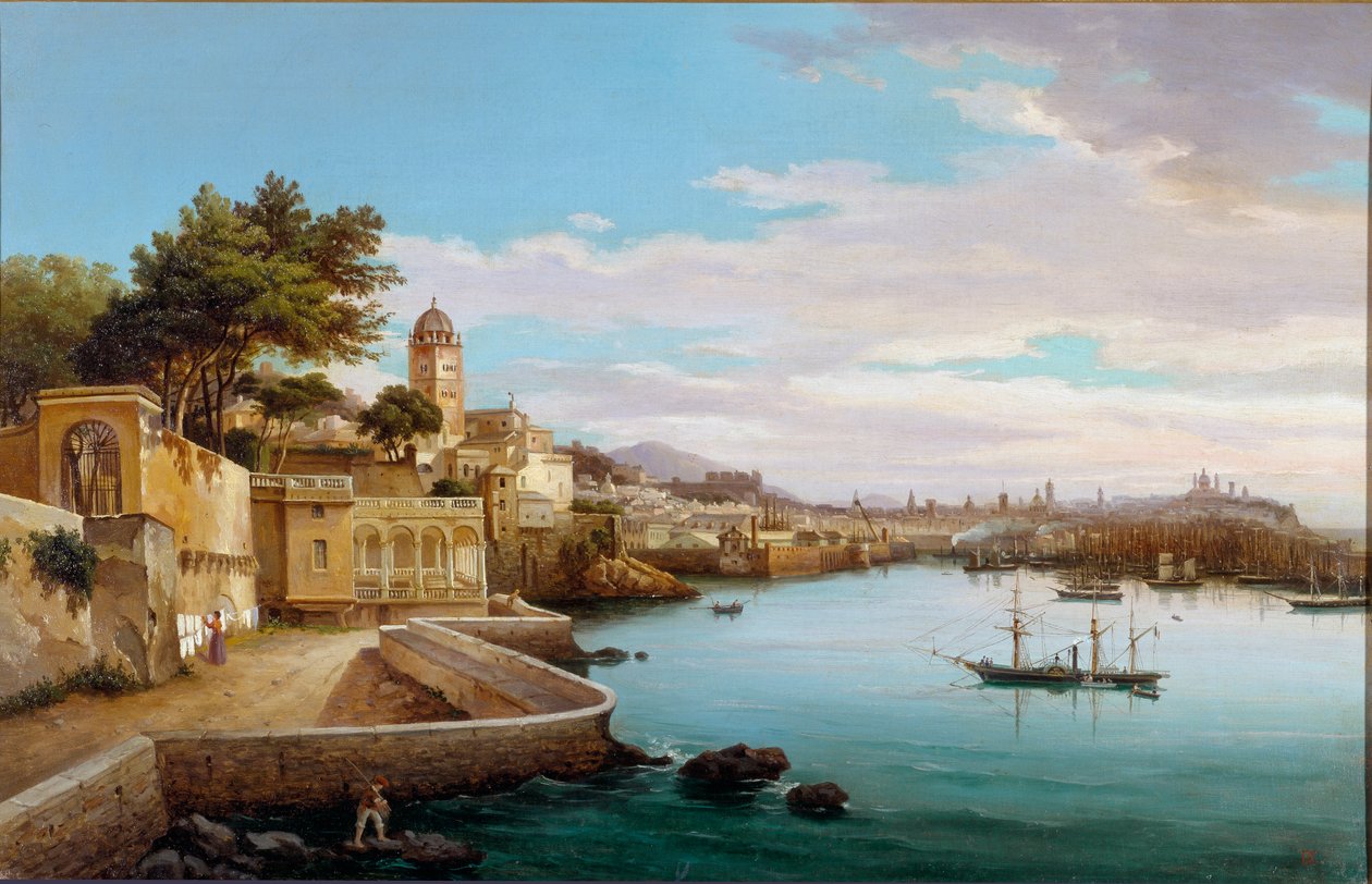 Näkymä Genesin satamaan (Genovan satama, Italia) Cambiason maalaus (1800-luku) Genes, Galleria d