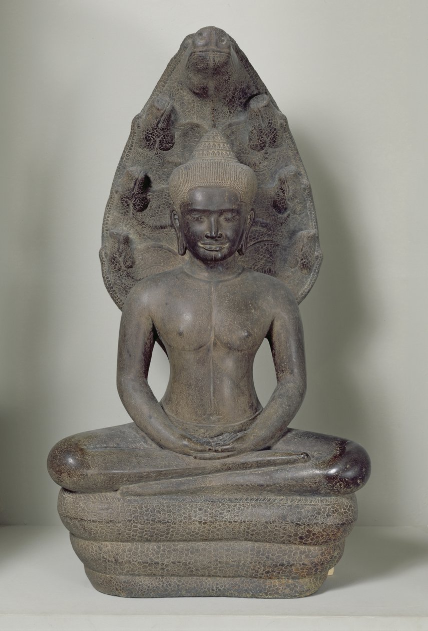 Buddha istuu meditaatiossa Nagassa, Angkorissa (pronssi) tekijältä Cambodian School