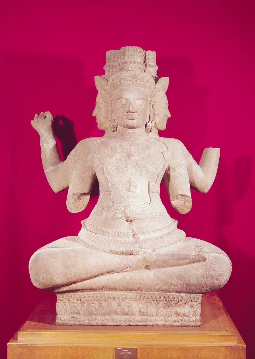 Veistos Brahmasta neljällä kasvolla, Batambang, Kambodža, Koh Ker -tyyli, 1000-luvun puoliväli (hiekkakivi) (katso myös 114066) tekijältä Cambodian School