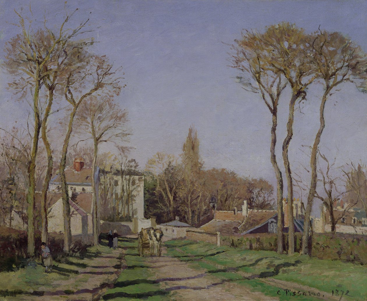 Sisäänkäynti Voisinsin kylään, Yvelines, 1872 tekijältä Camille Jacob Pissarro