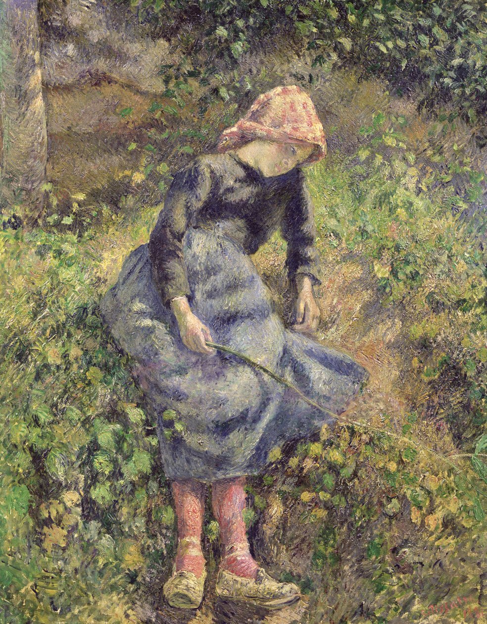 Tyttö kepillä, 1881 tekijältä Camille Jacob Pissarro