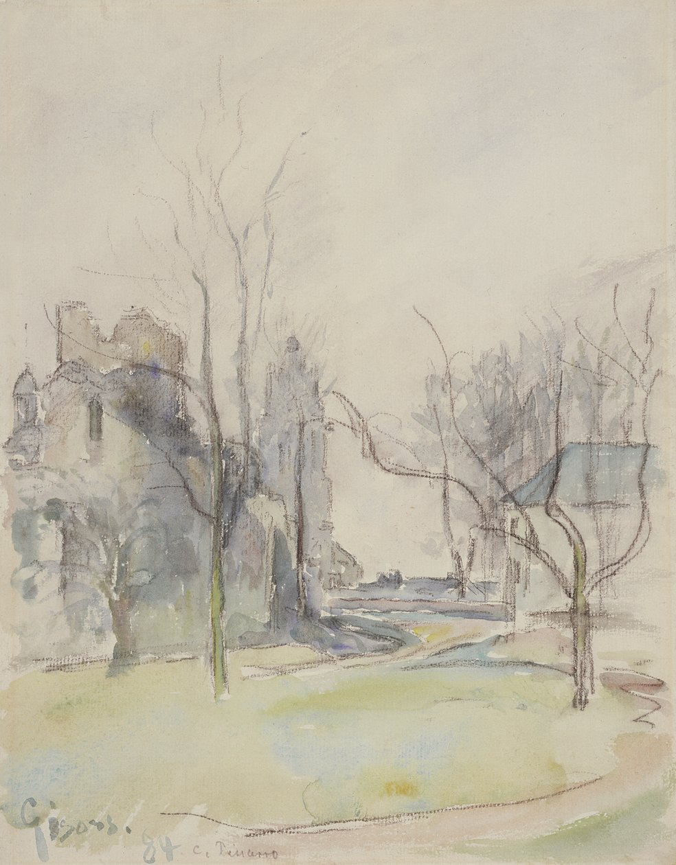 Gisors, n. 1884 (wc mustan liidun päällä paperilla) tekijältä Camille Jacob Pissarro
