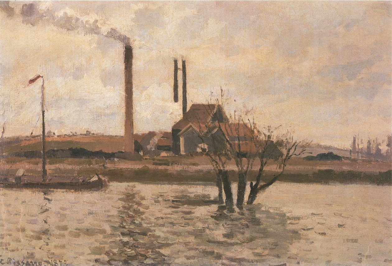 La Crue le l´Oise, Pontoise tekijältä Camille Jacob Pissarro