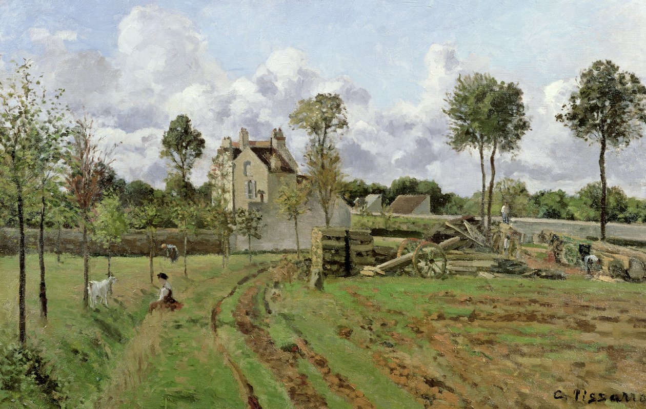 Maisema, Louveciennes, n. 1872 tekijältä Camille Jacob Pissarro