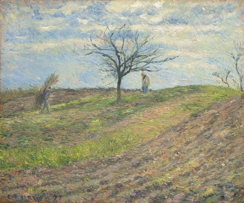 Talvella kynnettyä maata, mies kantamassa säkkiä 484 tekijältä Camille Jacob Pissarro