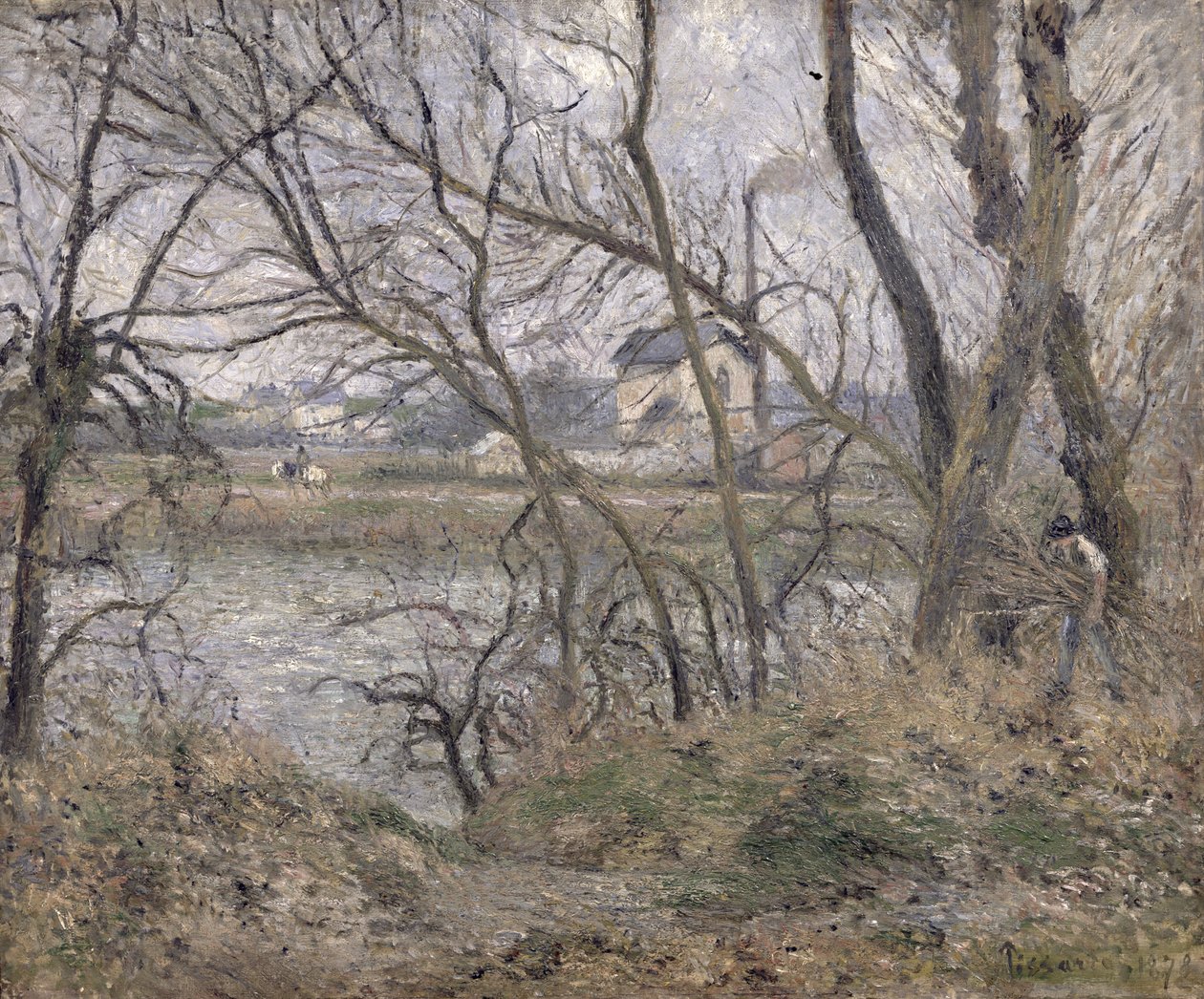 The Banks of the Oise, lähellä Pontoisea, pilvinen sää, 1878 tekijältä Camille Jacob Pissarro