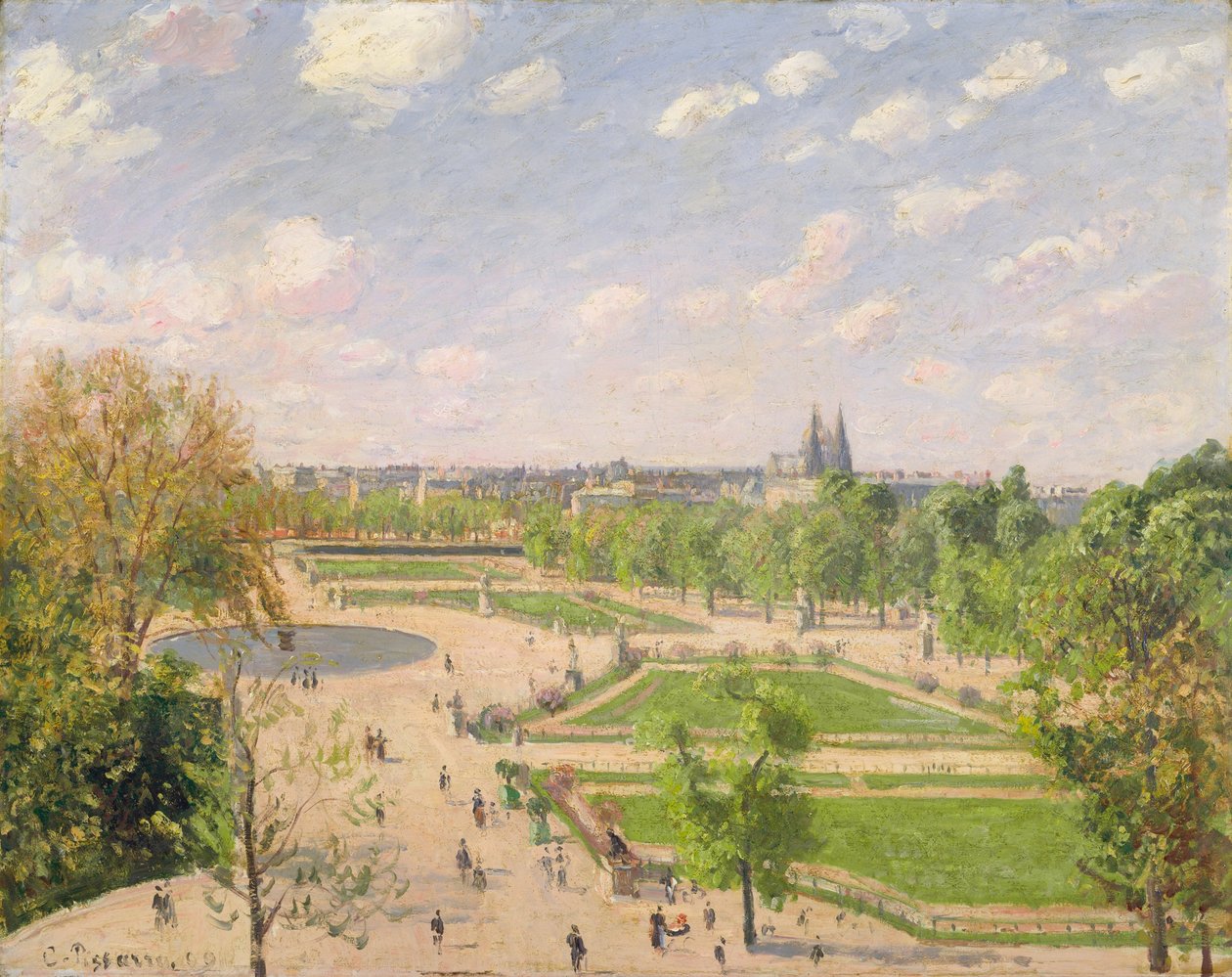 Tuileriesin puutarha kevätaamuna tekijältä Camille Jacob Pissarro