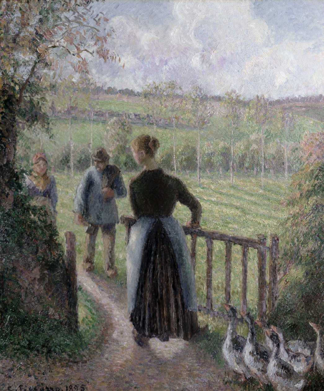 Nainen hanhien kanssa, 1895 tekijältä Camille Jacob Pissarro