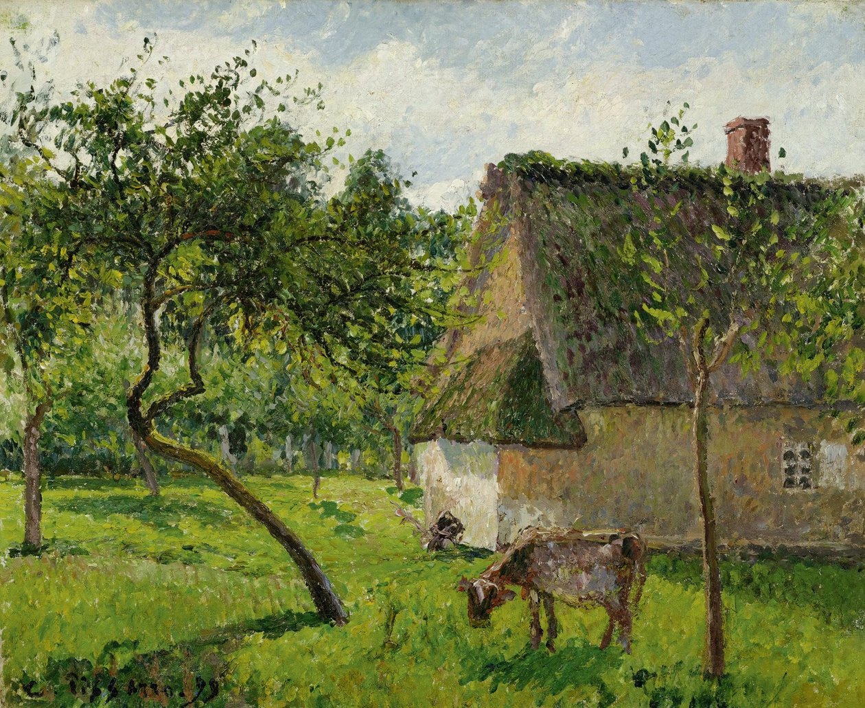 Verger Varengeville avec vache tekijältä Camille Jacob Pissarro