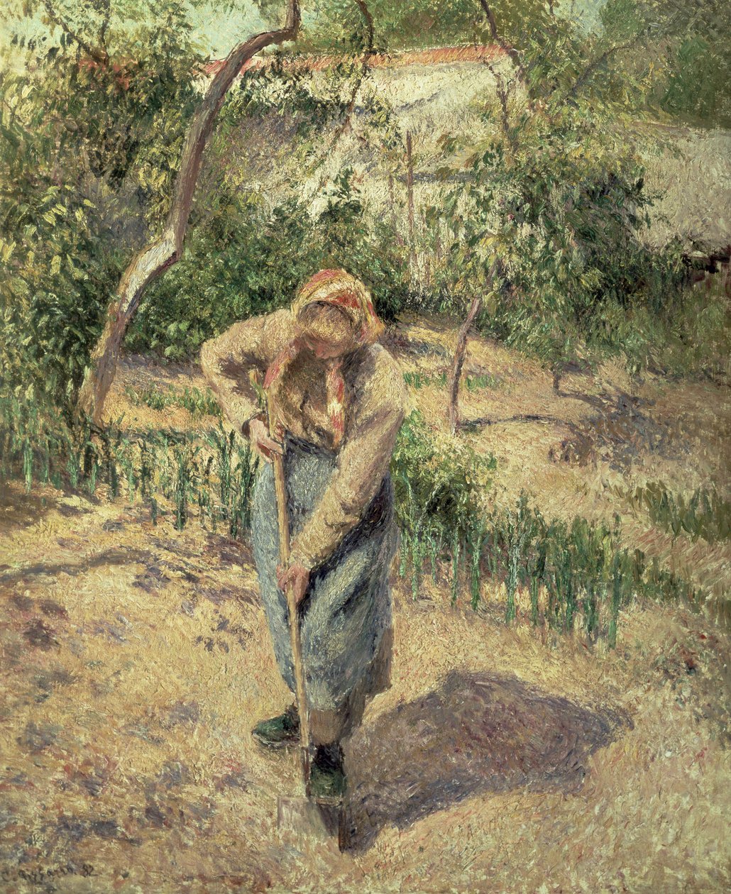 Nainen kaivamassa hedelmätarhaa, 1882 tekijältä Camille Jacob Pissarro