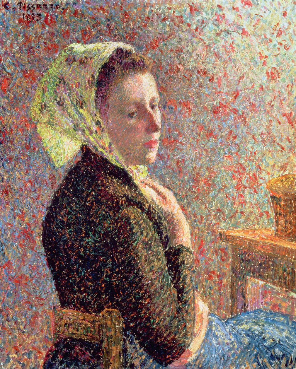 Nainen, jolla on vihreä huivi, 1893 tekijältä Camille Jacob Pissarro