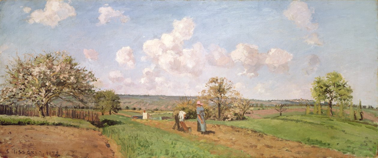 "Pelloilla", 1872 tekijältä Camille Jacob Pissarro