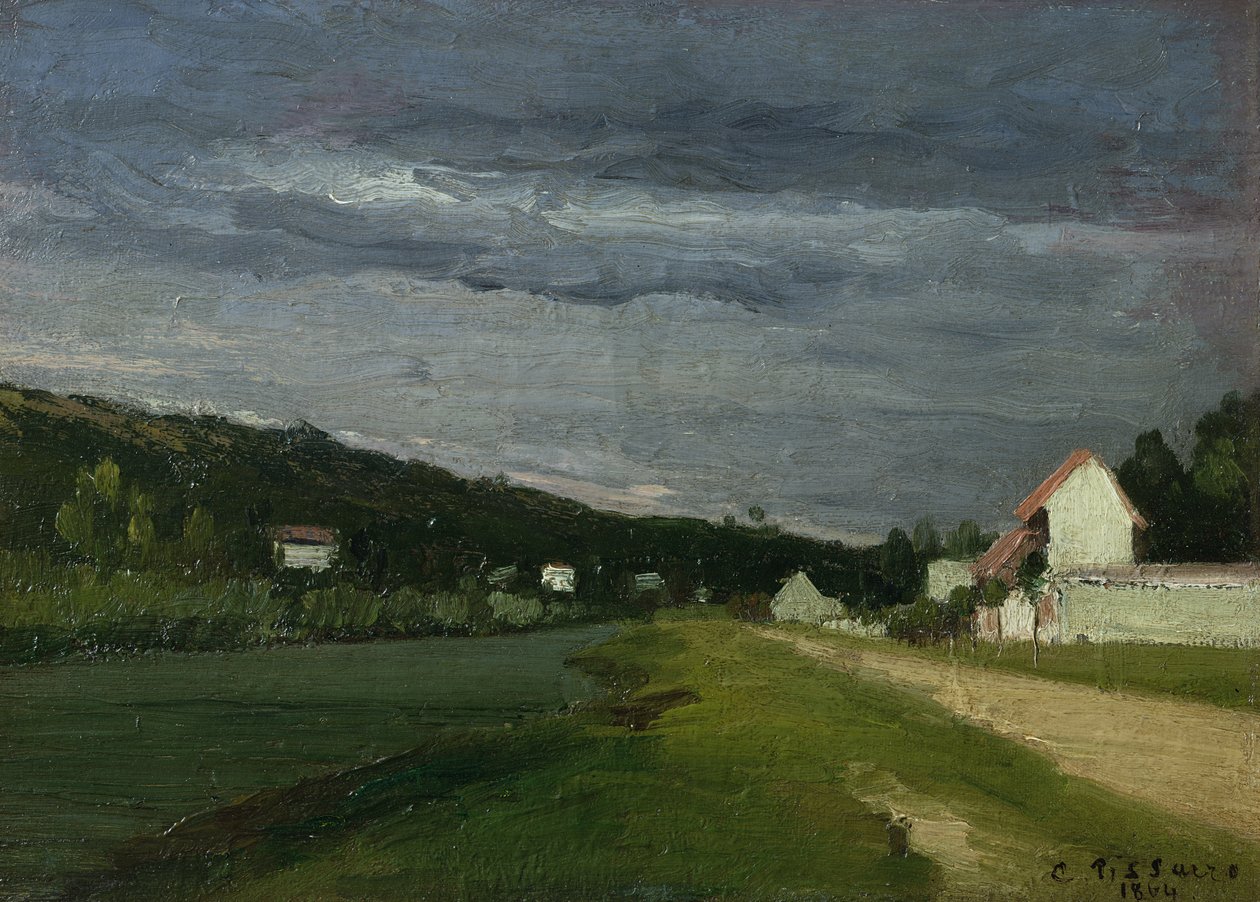 Maisema myrskyisellä taivaalla, 1864 tekijältä Camille Jacob Pissarro