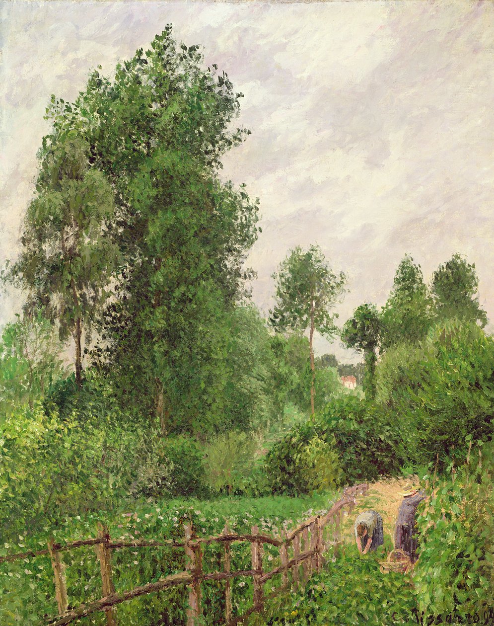 Maisema, harmaa sää Eragnyssä, 1899 tekijältä Camille Jacob Pissarro