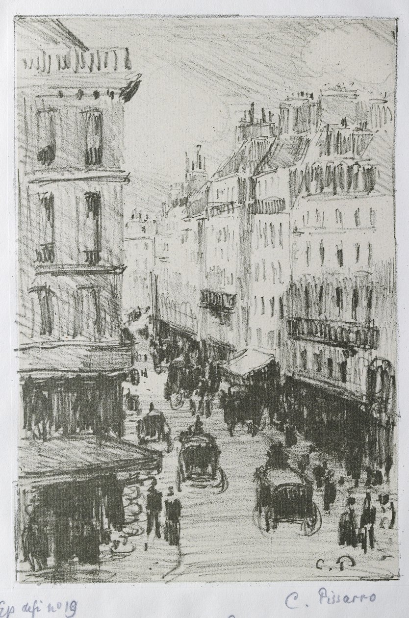 Rue Saint-Lazare, Pariisi, 1897 (litografia sinkille). tekijältä Camille Jacob Pissarro