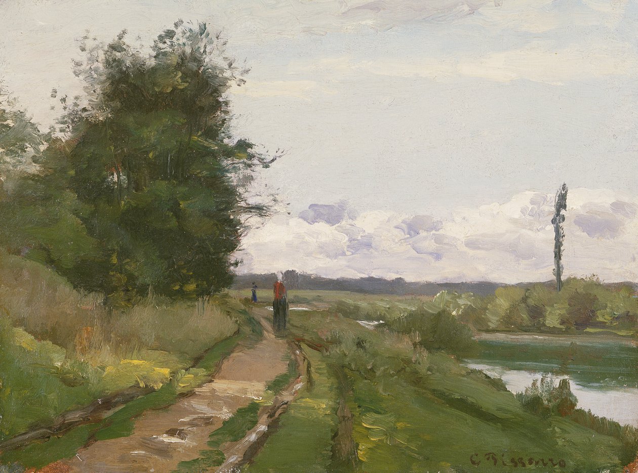 Seinen ranta Bougivalissa, 1864 tekijältä Camille Jacob Pissarro