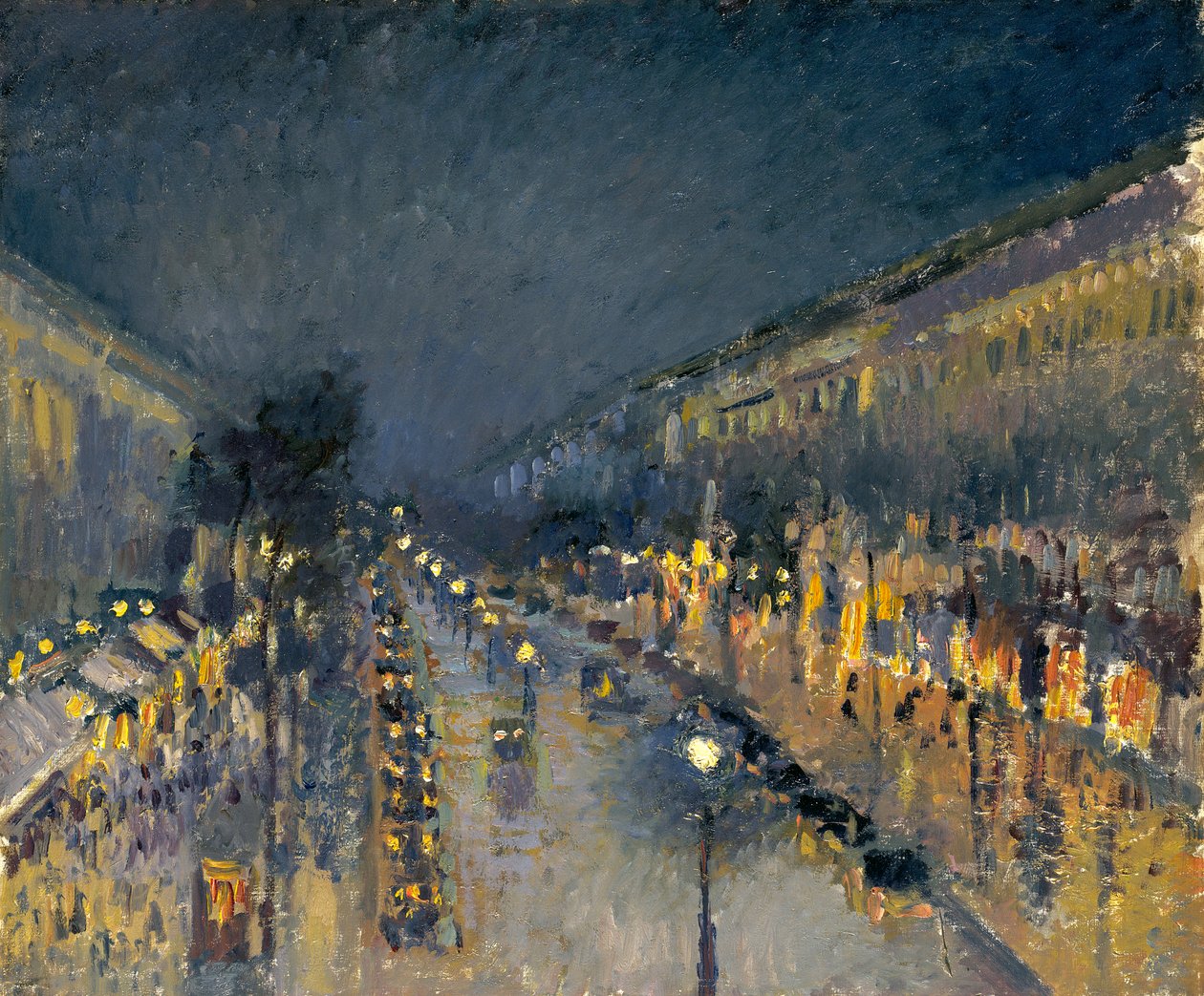Boulevard Montmartre yöllä, 1897 tekijältä Camille Jacob Pissarro