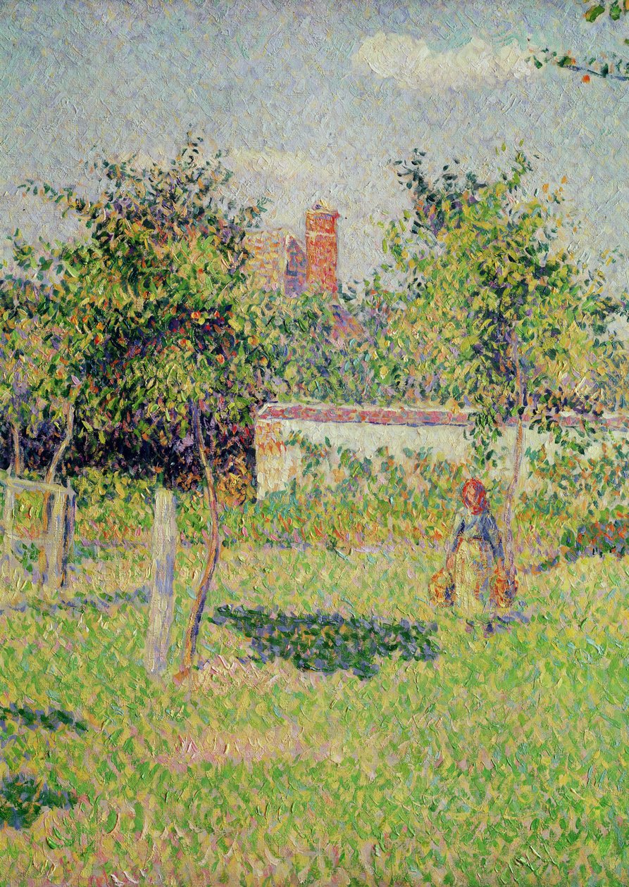 Nainen niityllä Eragnyssä, kevät, 1887 yksityiskohta kuvasta 37361 öljy kankaalle tekijältä Camille Jacob Pissarro