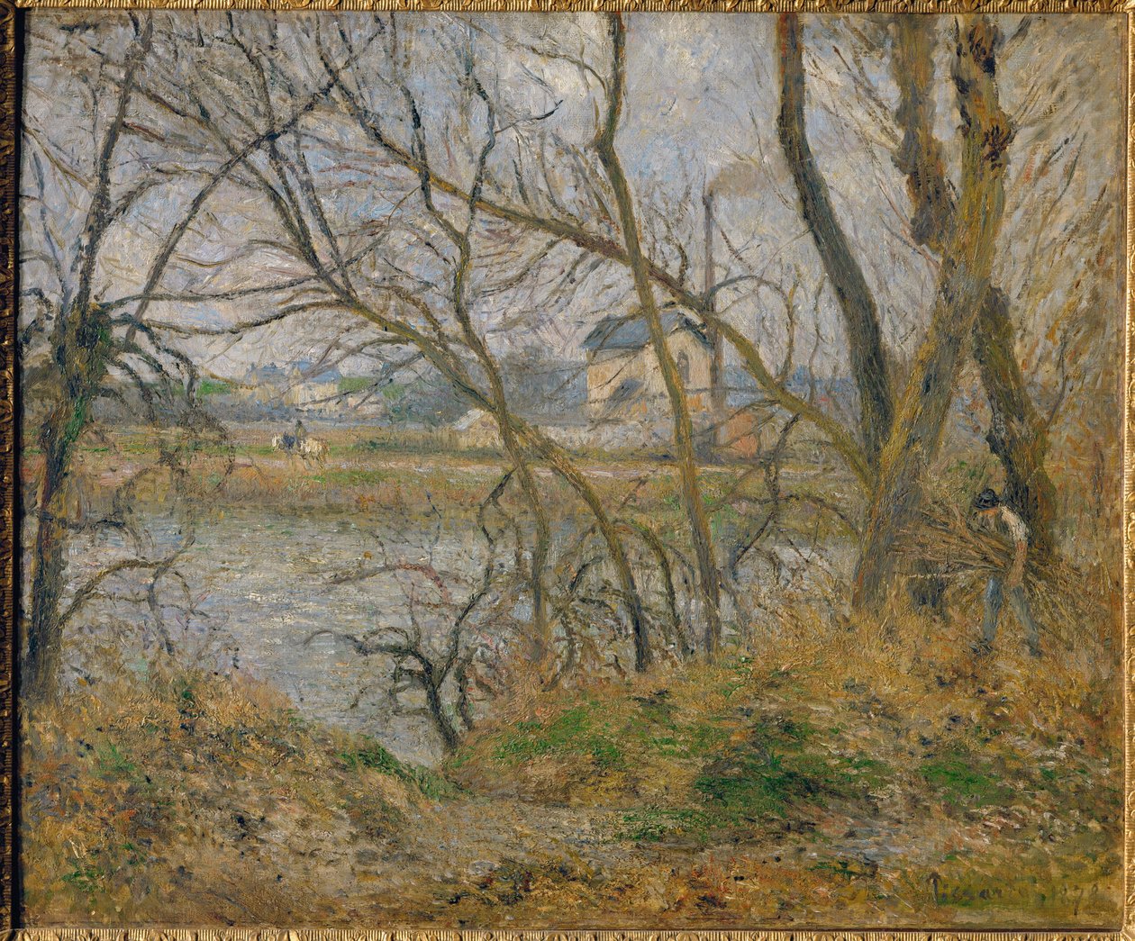 Oise-joen rannalla, lähellä Pontoisea, harmaa sää... tekijältä Camille (after) Pissarro