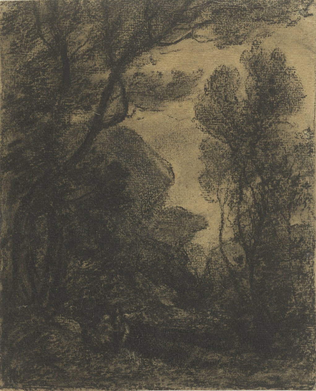 Metsänäkymä yöllä tekijältä Camille Corot