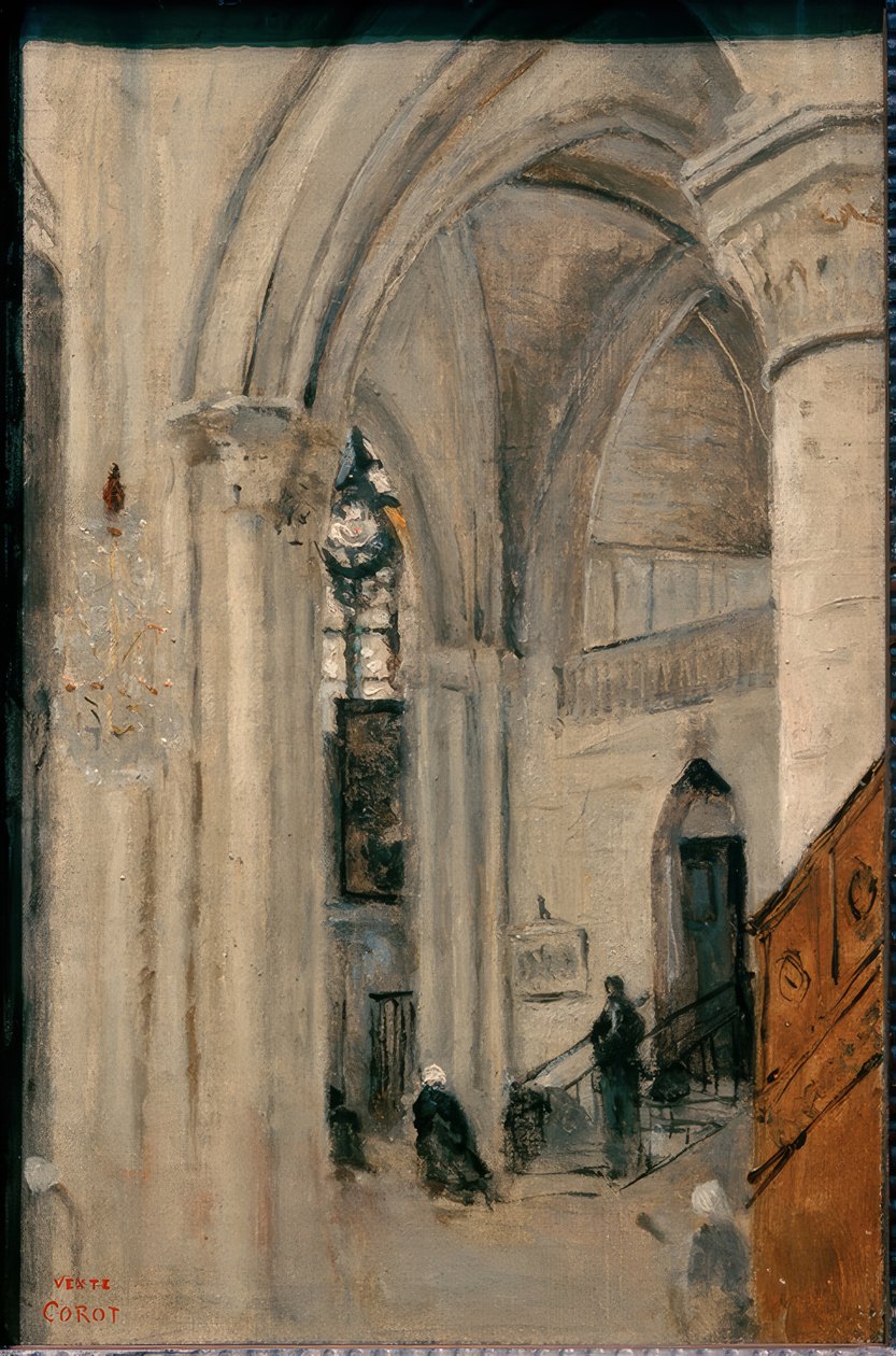 Mantes, kirkon sisällä tekijältä Jean Baptiste Camille Corot