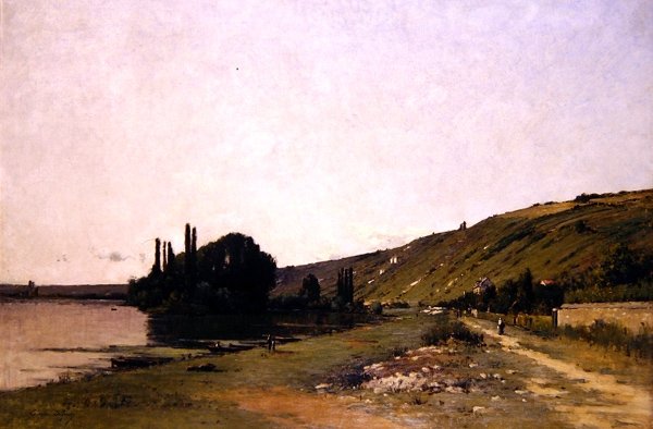 Näkymä Seine-joelle Vetheuilissa (öljy kankaalle) tekijältä Camille Emile Dufour