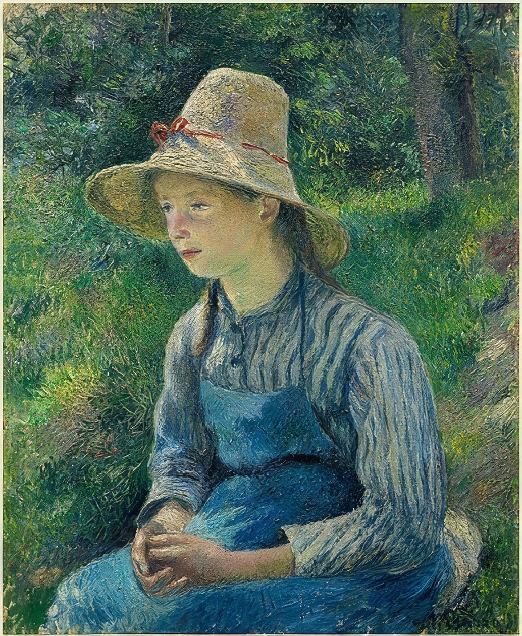 Talonpoikatyttö, jolla on olkihattu. 1881 tekijältä Camille Jacob Pissarro