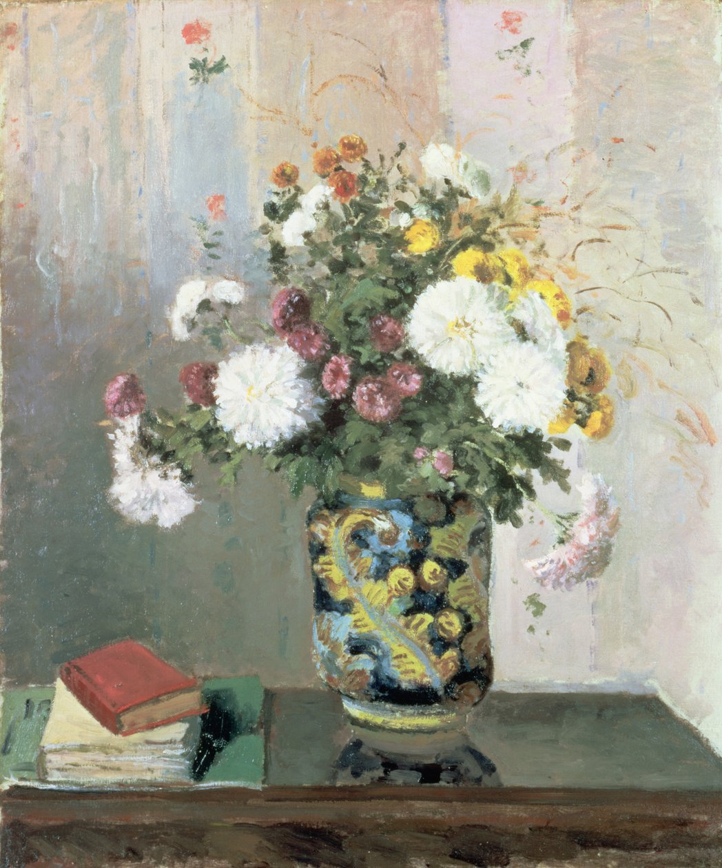Kukkakimppu, krysanteemit kiinalaisessa maljakossa tekijältä Camille Jacob Pissarro