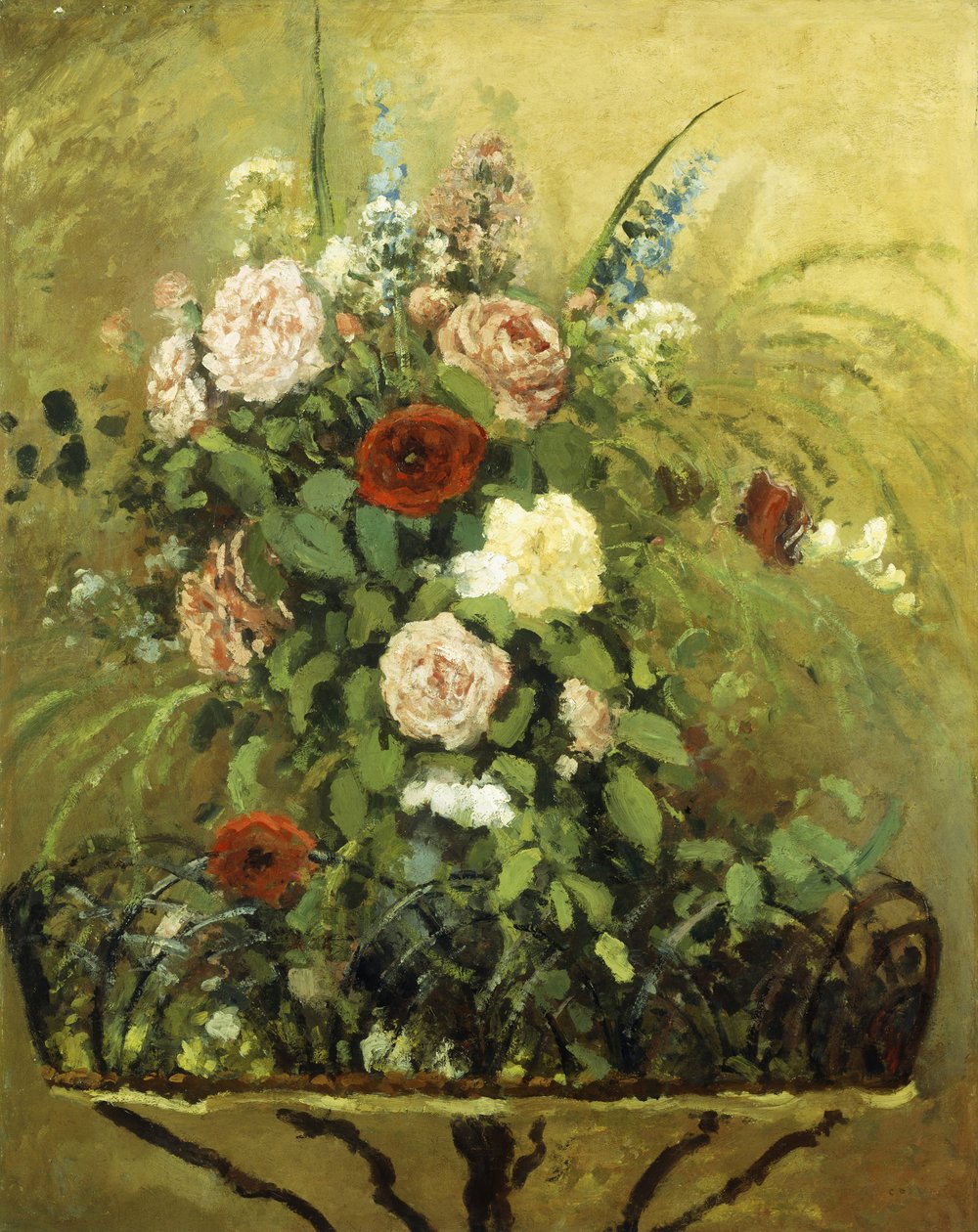 Kukkakimppu maalaismainen puinen puutarha; Kukkakimppu, maalaismainen puinen istutuskone, n. 1876 tekijältä Camille Jacob Pissarro