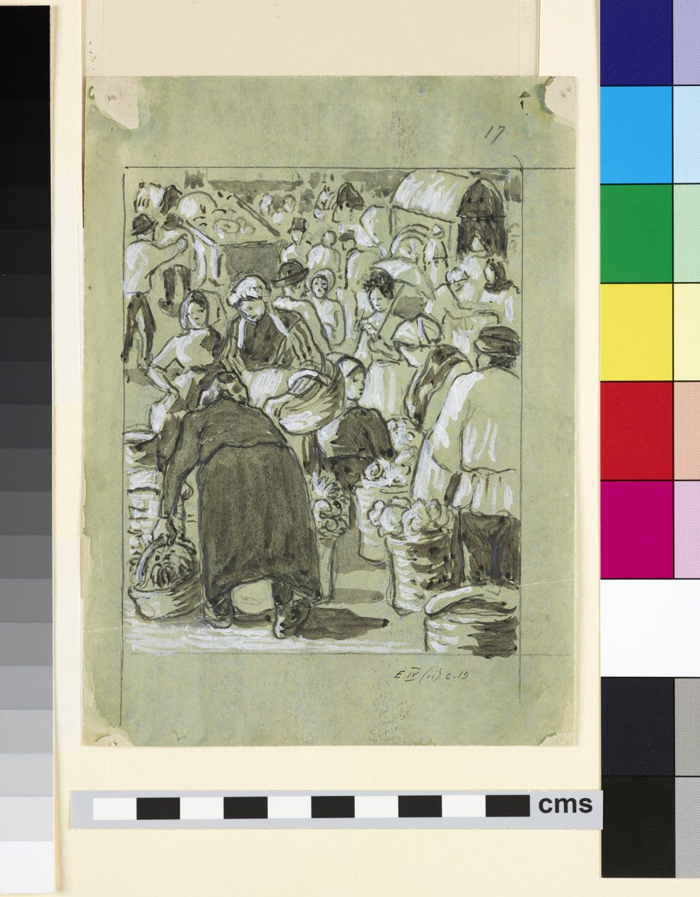 Kompositionaalinen tutkimus torista (harmaa pesu kiinalaisella valkoisella paperilla). tekijältä Camille Jacob Pissarro