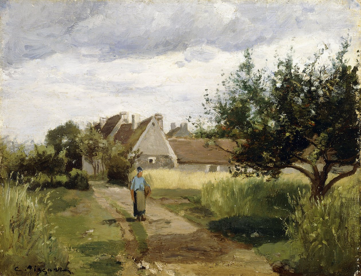 Kylän sisäänkäynti, n.1863 tekijältä Camille Jacob Pissarro