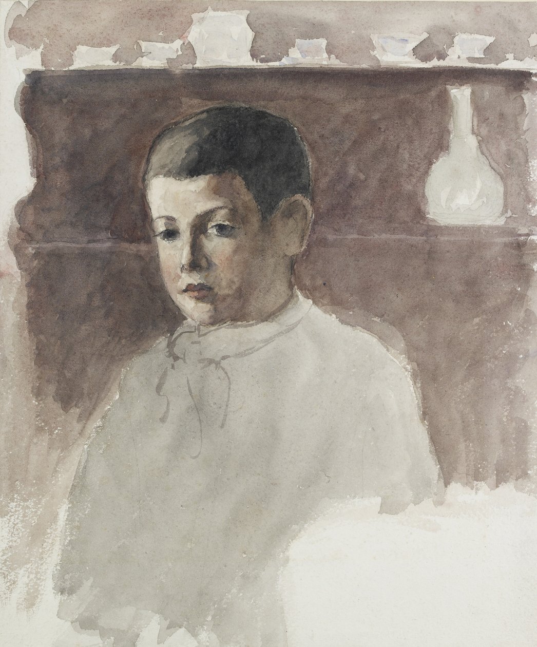 Puolipitkä muotokuva Lucien Pissarrosta (1863-1944), n. 1875 (akvarelli hiilellä) tekijältä Camille Jacob Pissarro