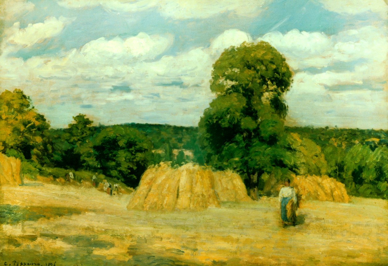 Sadonkorjuu Montfoucaultssa, 1876 tekijältä Camille Jacob Pissarro
