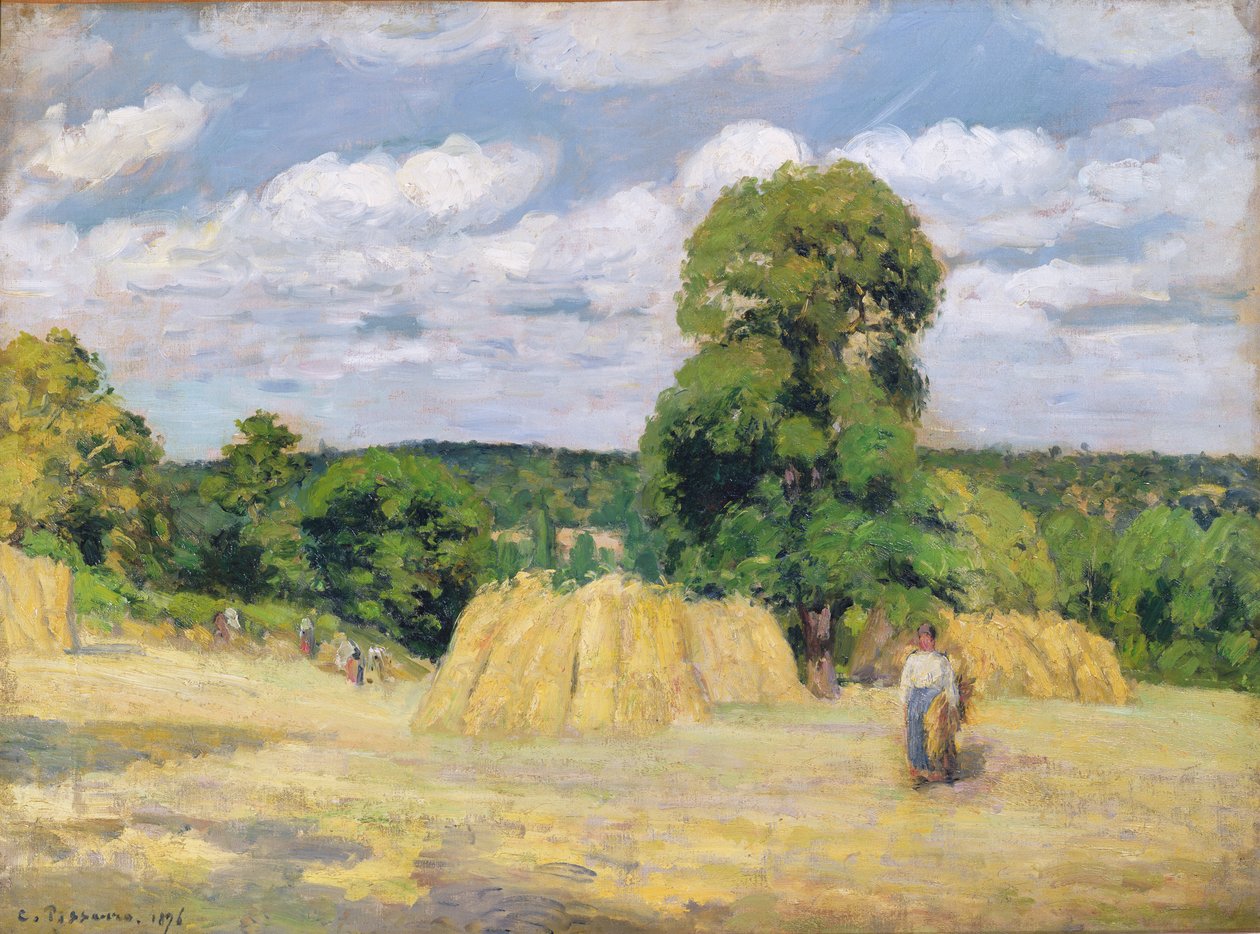 Sadonkorjuu Montfoucaultssa, 1876 tekijältä Camille Jacob Pissarro