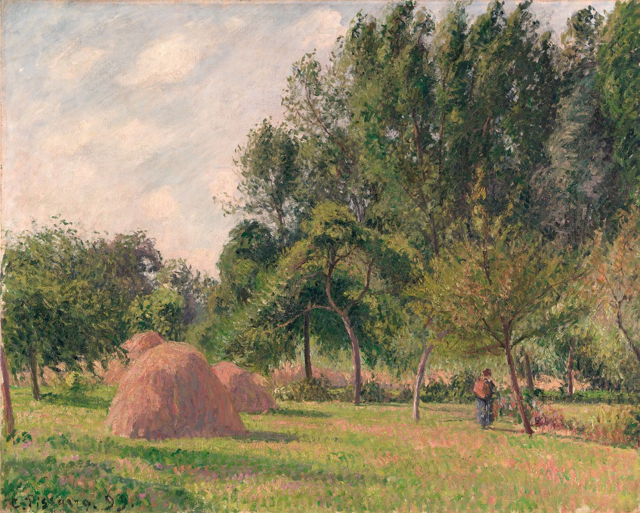 Heinäpinot, aamu, Éragny, 1899 tekijältä Camille Jacob Pissarro