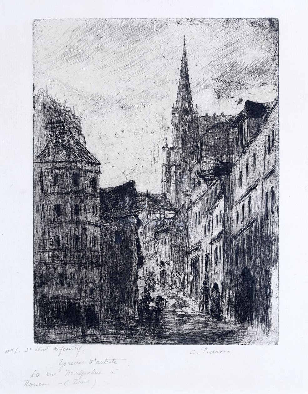 Rue Malpalue Rouenissa, noin 1885 tekijältä Camille Jacob Pissarro