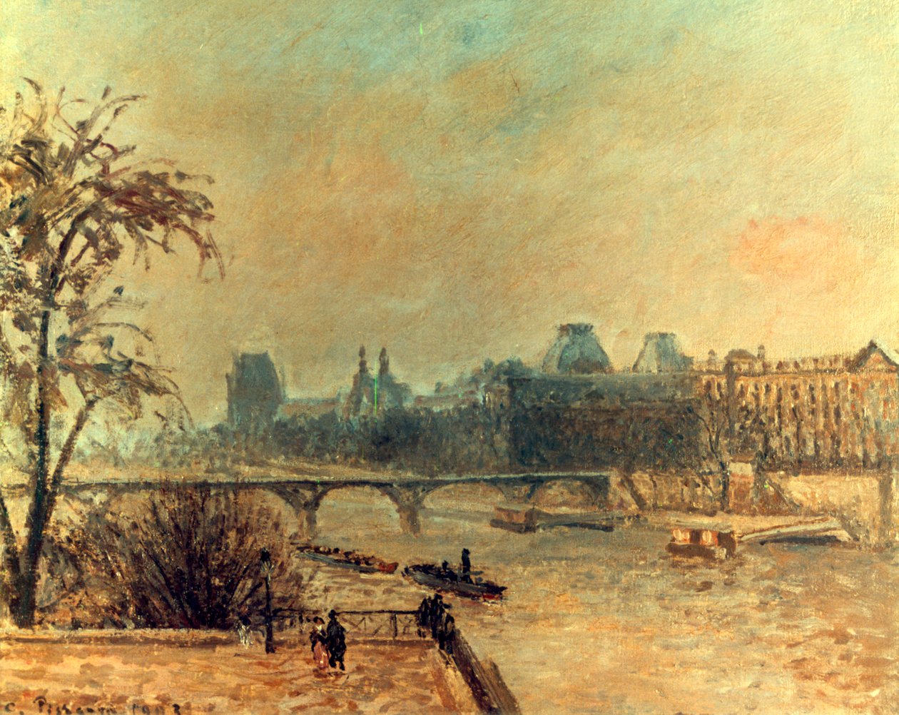 Seine ja Louvre, Pariisi, 1903 tekijältä Camille Jacob Pissarro