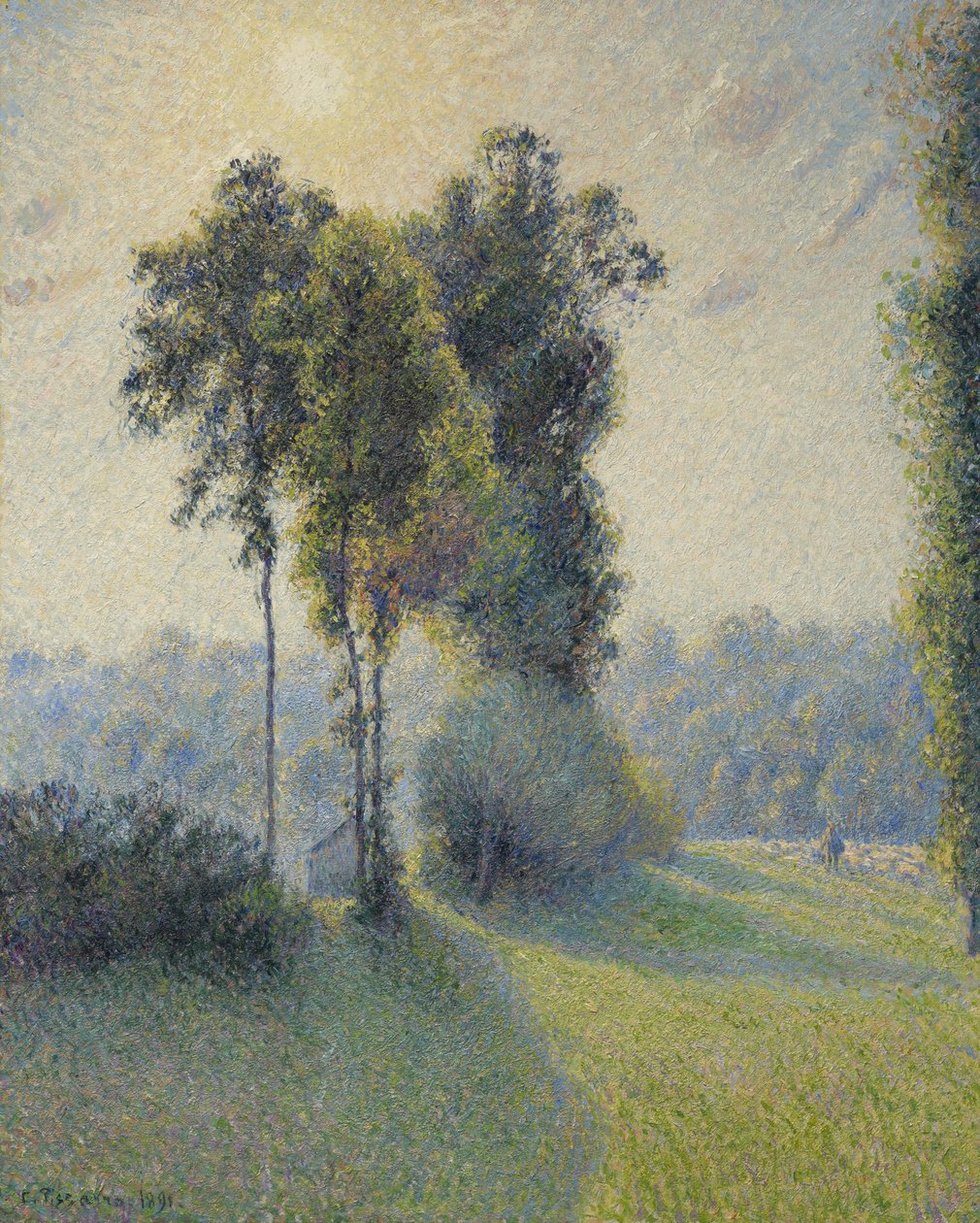 Maisema Saint-Charlesissa, lähellä Gisorsia, auringonlasku, 1891 tekijältä Camille Jacob Pissarro