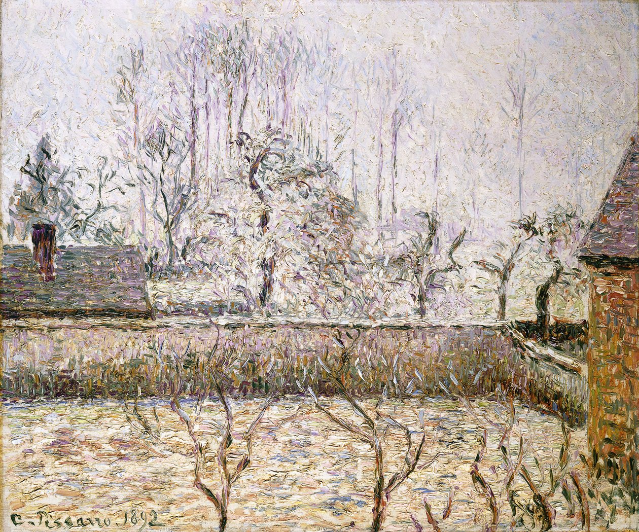 Maisema huurteen ja sumun kanssa, Eragny; Paysage, Givre et Brume, Eragny, tekijältä Camille Jacob Pissarro