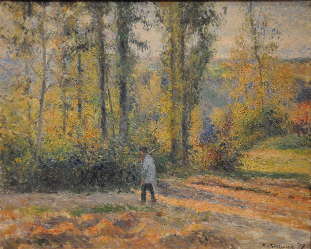 Maisema metsästäjän kanssa, Pontoisen maisema Pontoisessa metsästäjän kanssa, 1879 tekijältä Camille Jacob Pissarro