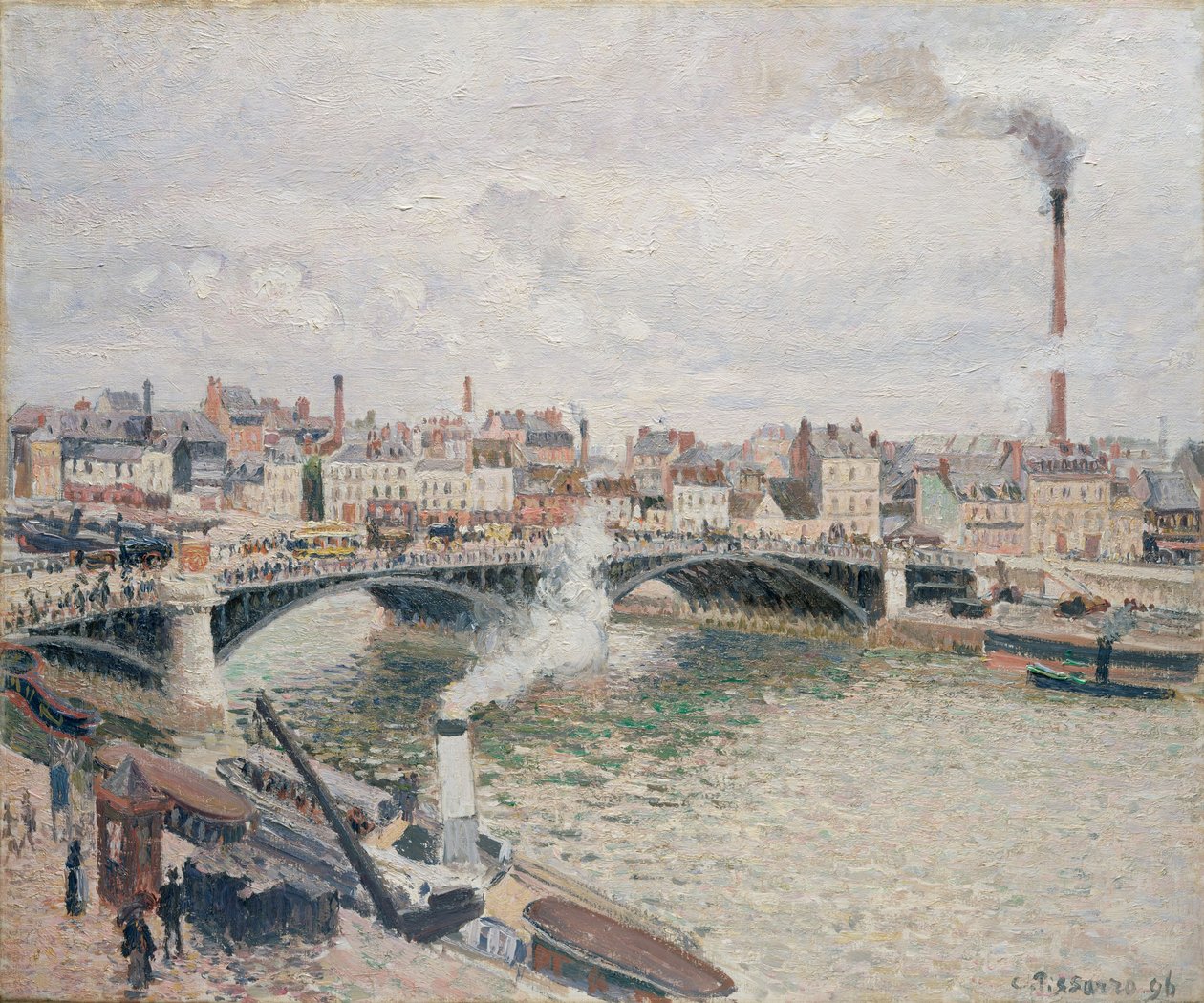 Aamu, pilvinen päivä, Rouen, 1896 tekijältä Camille Jacob Pissarro