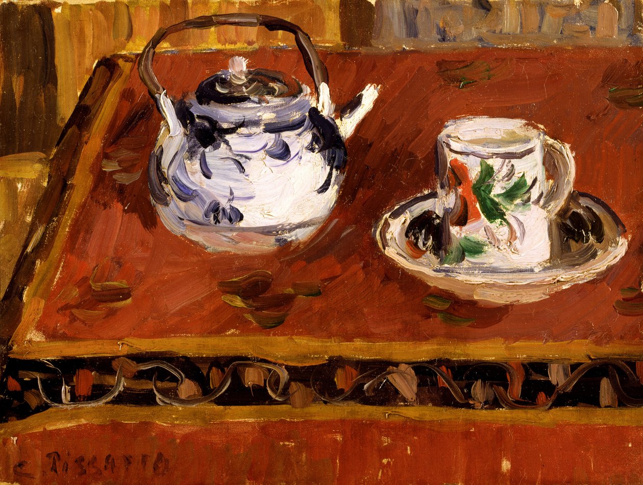 Asetelma, kuppi ja teekannu, 1899. tekijältä Camille Jacob Pissarro