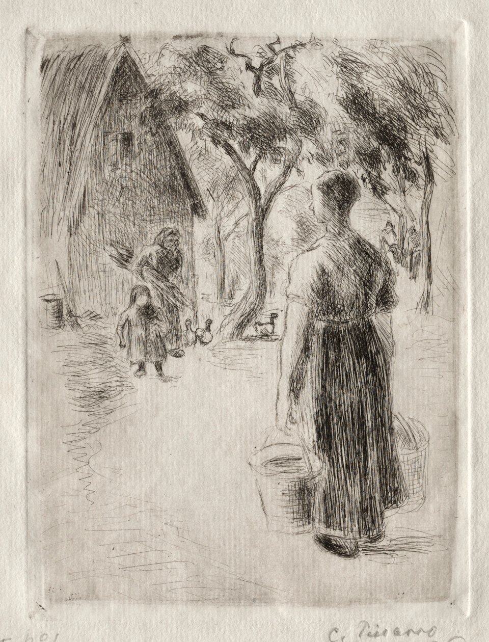 Talonpoikanainen kantoi kauhoja, 1889. tekijältä Camille Jacob Pissarro