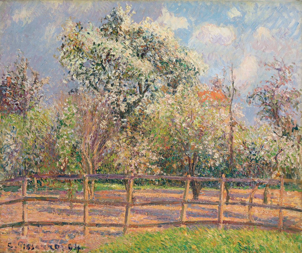 Päärynäpuut Bloomissa, Eragnyssa; Poiriers en fleur, Eragny, 1894 tekijältä Camille Jacob Pissarro