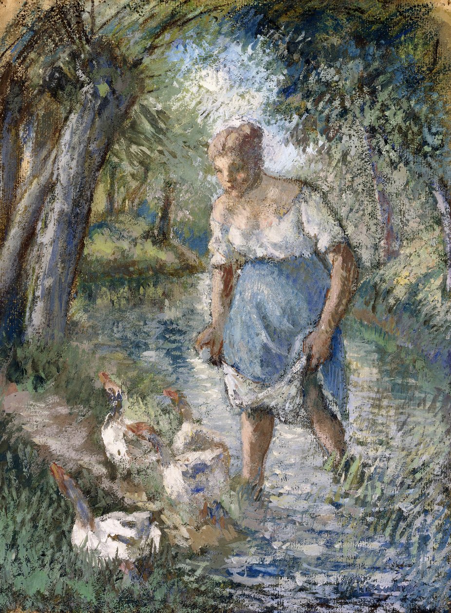 Talonpoika ylittää puron, n. 1894 tekijältä Camille Jacob Pissarro