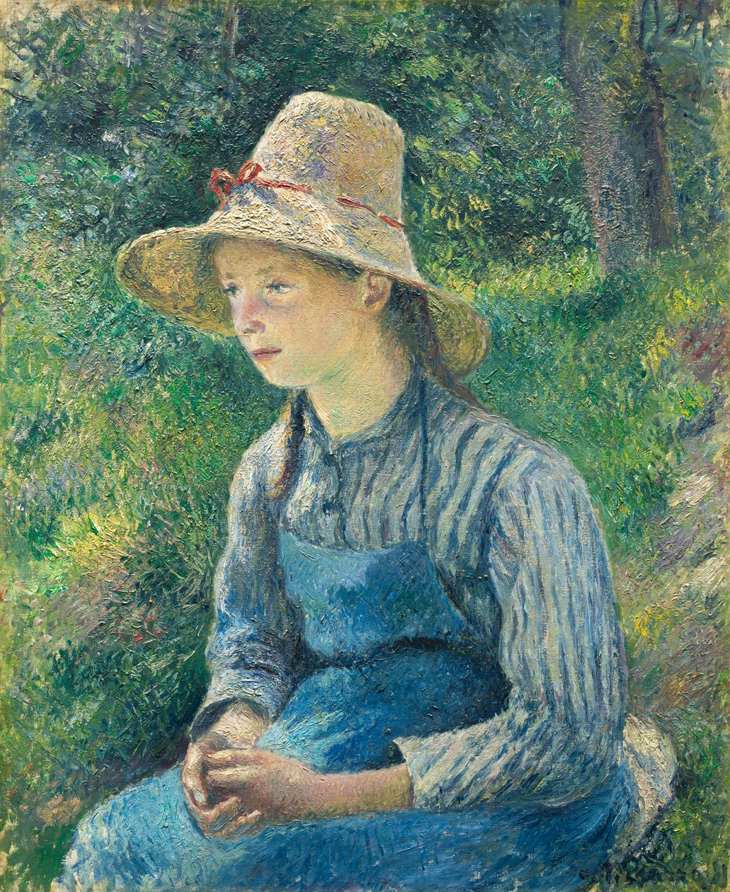 Talonpoikaistyttö olkihattu päässä, 1881 tekijältä Camille Jacob Pissarro