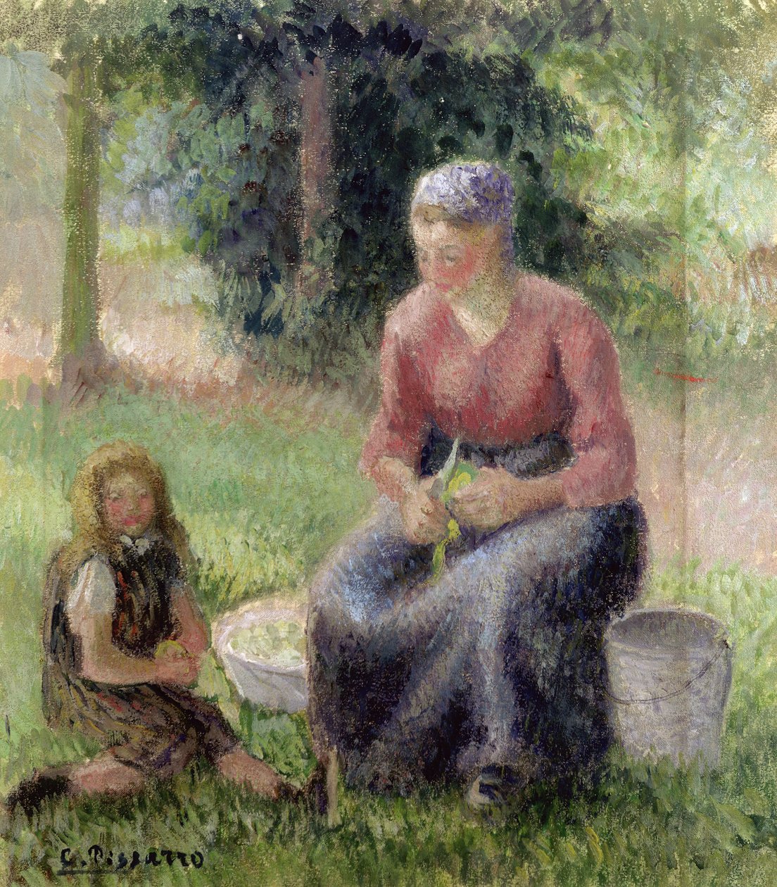 Talonpoikanainen ja hänen pikkutyttönsä, n. 1893 tekijältä Camille Jacob Pissarro